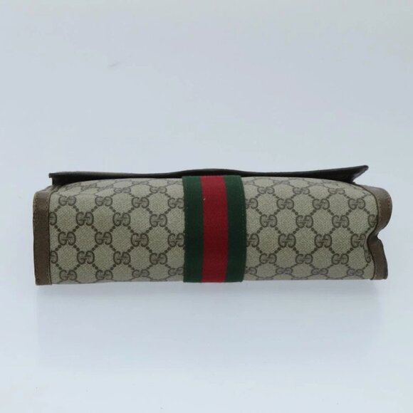 GUCCI GG Supreme Web Sherry Line Clutch Bag PVC Beige - Picture 6 of 14